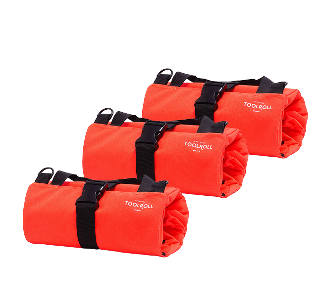 3 Orange 3 Maverick Tool Rolls Set of Three Orange 3 Maverick Tool Rolls with black straps on a white background