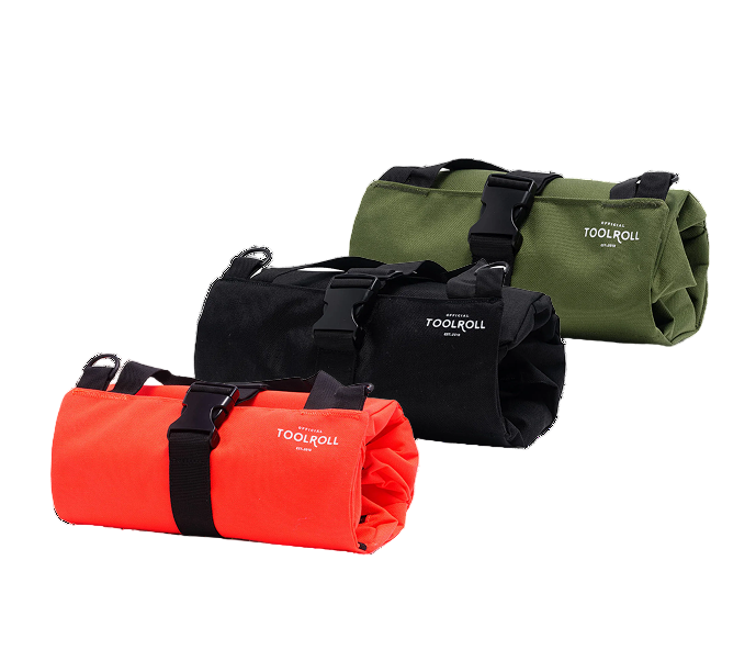 1 Orange 1 Army Green 1 Black 3 Maverick Tool Rolls Three Tool roll bags in black, Army green, and Orange on a white background